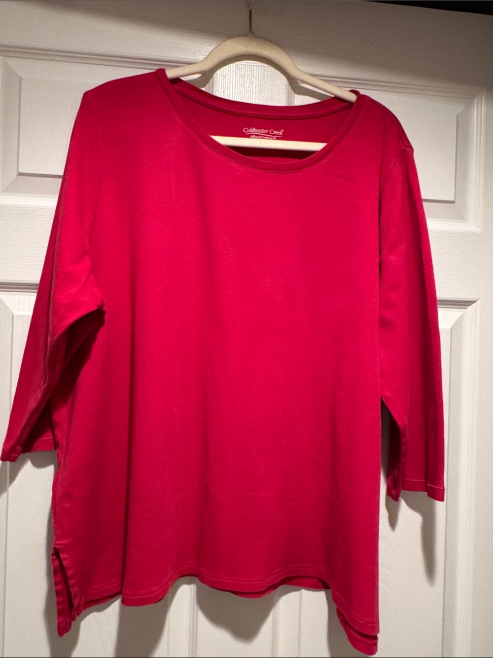 Coldwater Creek Women’s Bright Pink 3/4 Sleeve Scoop-Neck Tunic Top